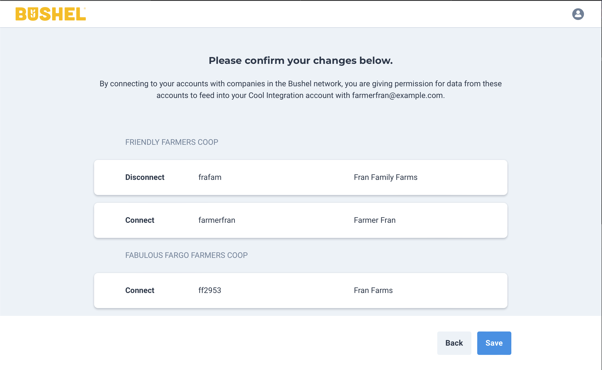 Account confirmation screen
