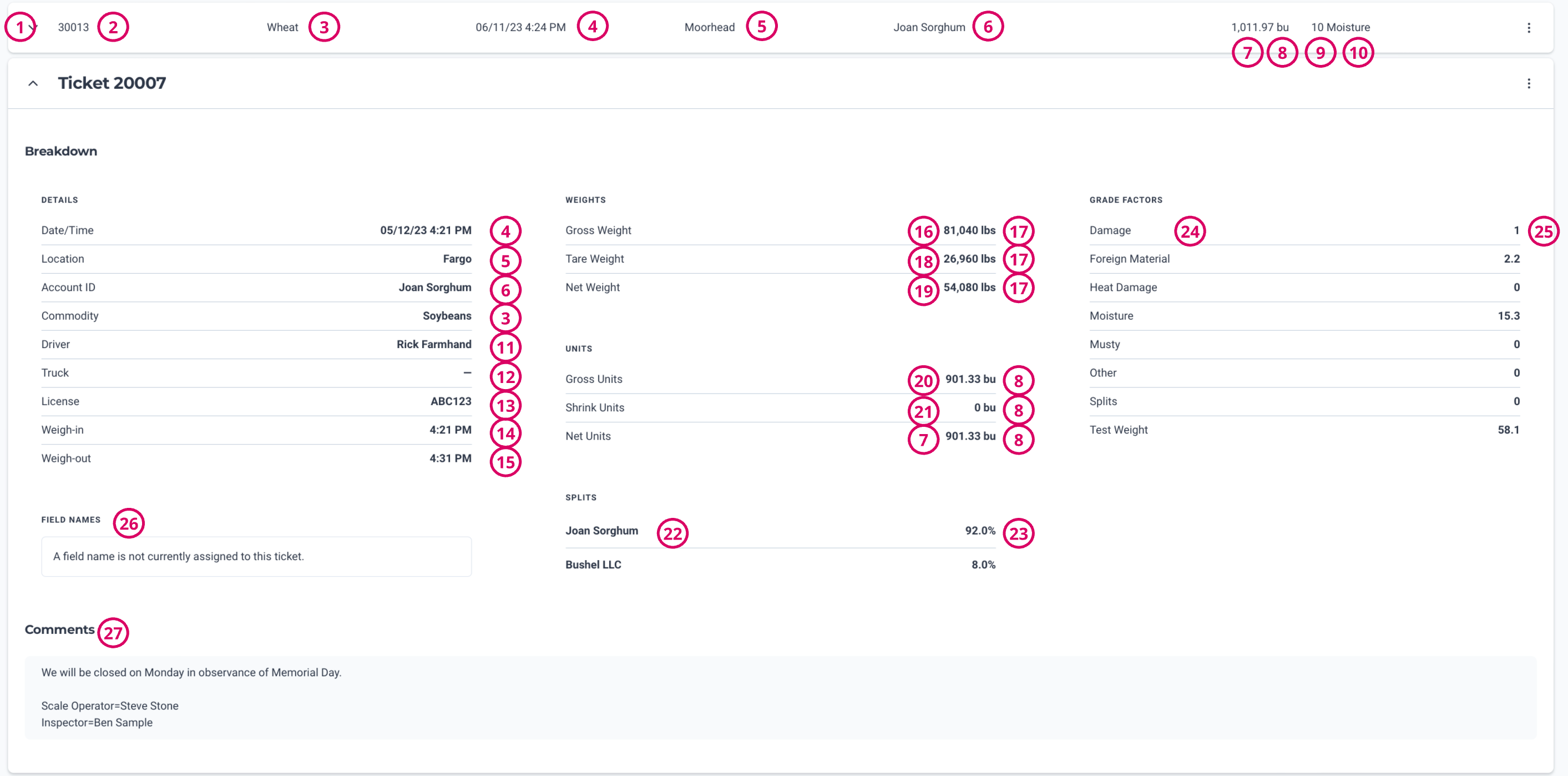Scale Ticket Data Mapping